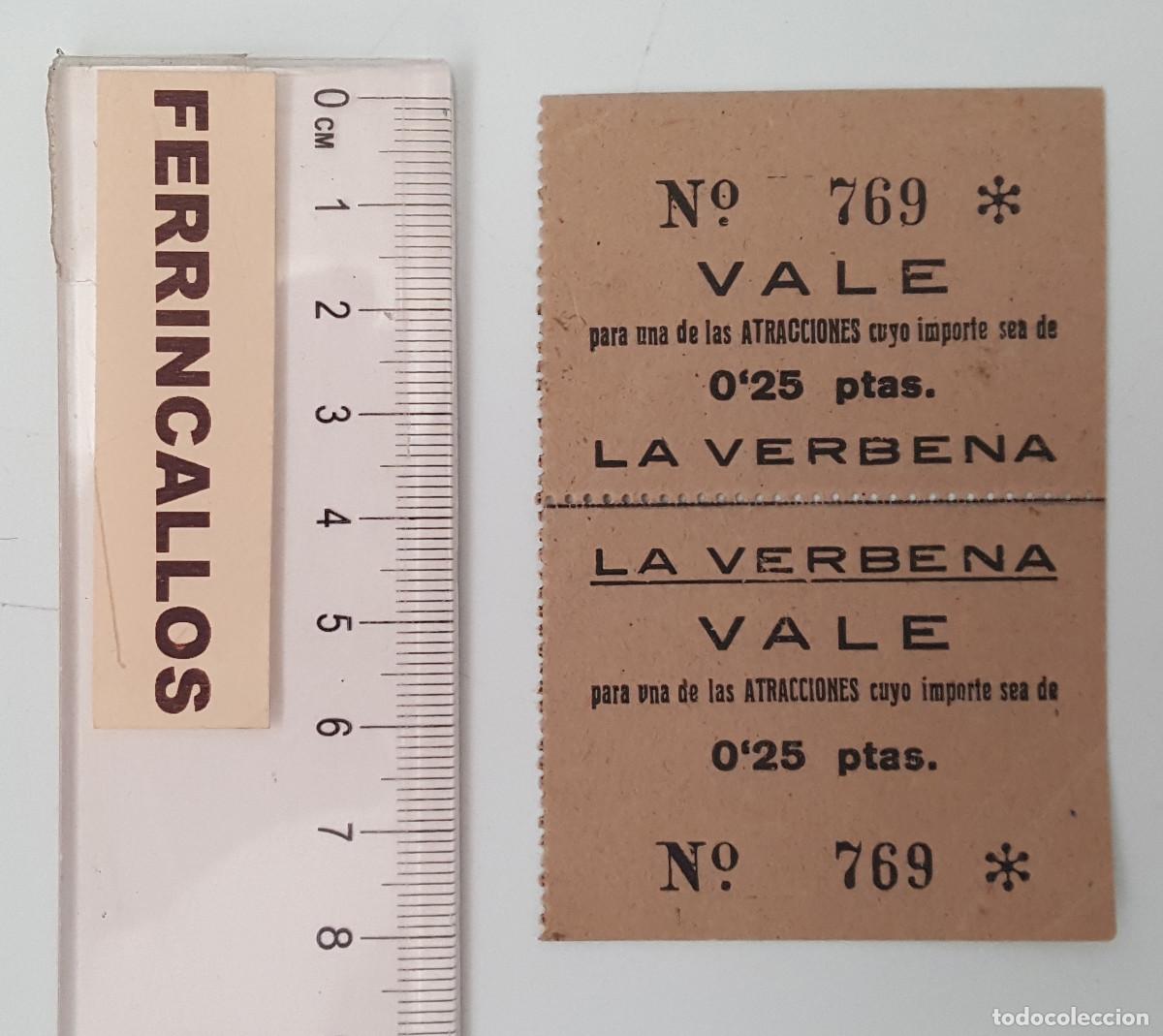 Documentos antiguos: LOTE 2 VALES LA VERBENA PARA UNA DE LAS ATRACCIONES 0,25 PTS
