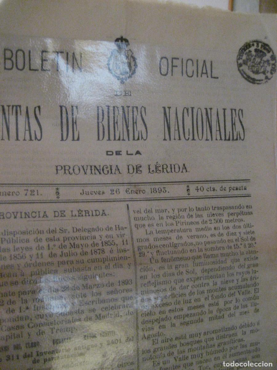 Documentos antiguos: Interesante documento . Subasta del balneario de Caldas de Bohi 1893 Venta de bienes nacionales