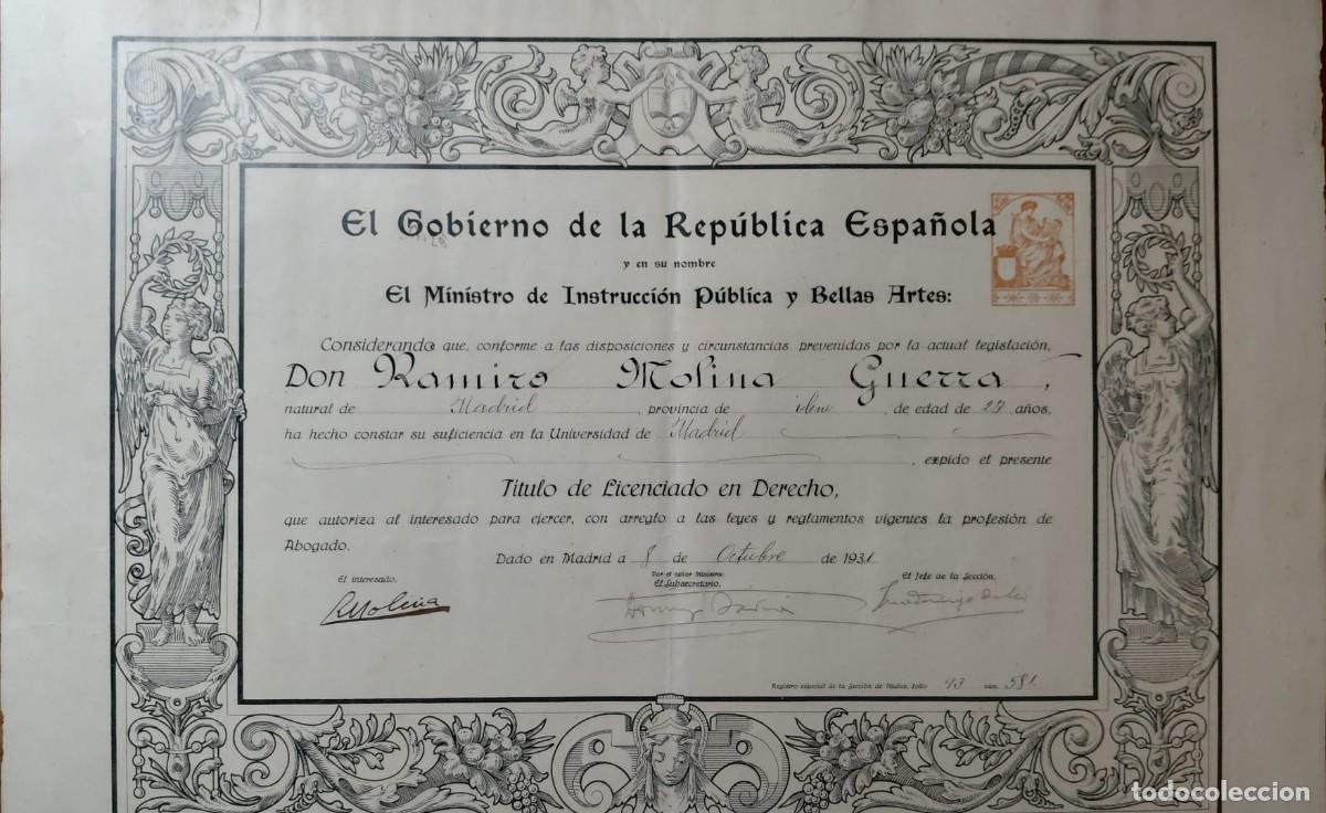 Documentos antiguos: T&Iacute;TULO DE LICENCIADO EN DERECHO - 1931