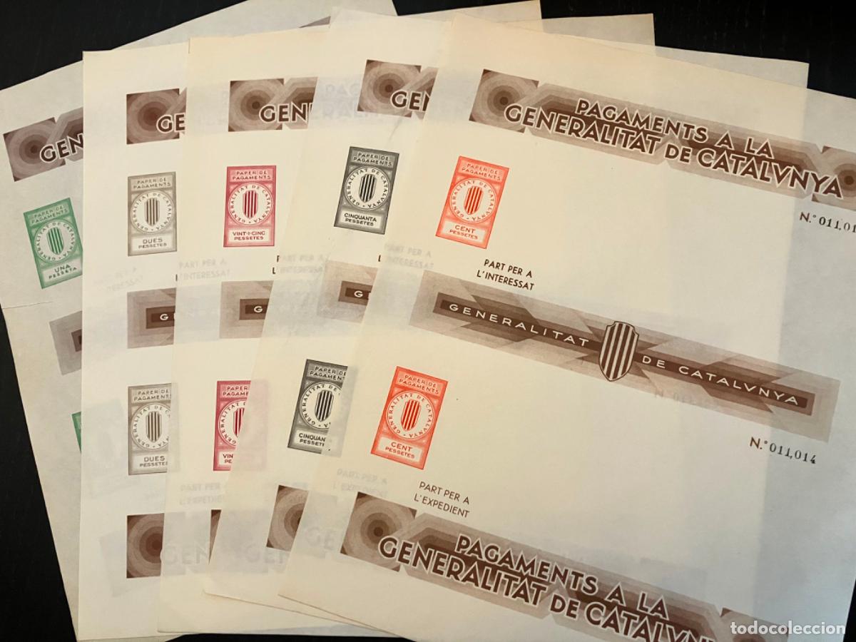 Documentos antiguos: Pagaments a la Generalitat de Catalunya - 5 impresos oficiales previo Guerra Civil