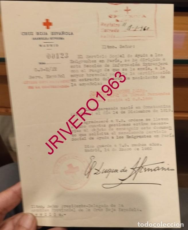 Documentos antiguos: MADRID, 1960, CRUZ ROJA, PETICION INFORMACION EMIGRANTE DE CONSTANTINA, FIRMA DUQUE DE HERNANI