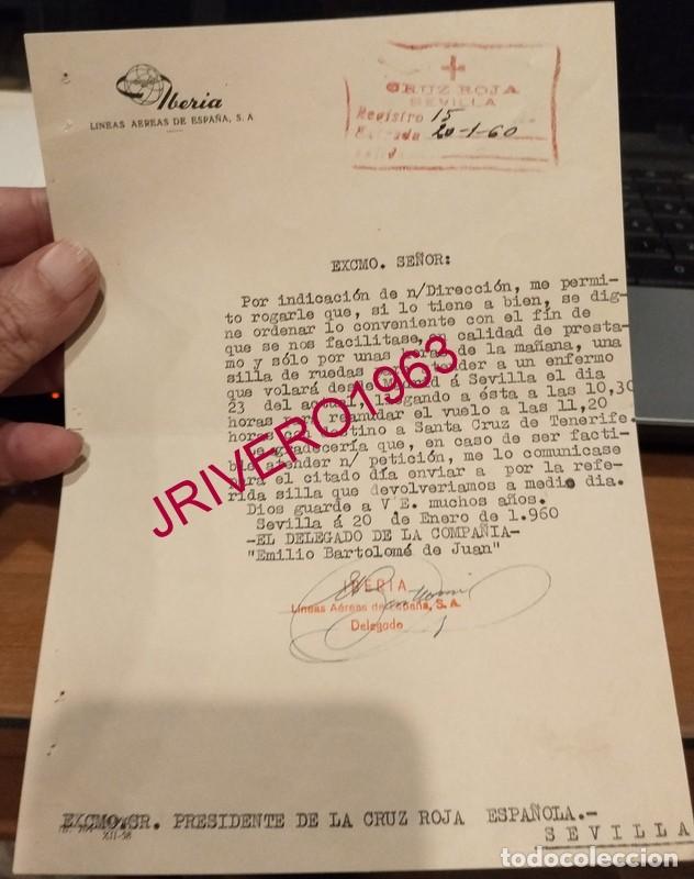Documentos antiguos: SEVILLA, 1960, CRUZ ROJA, CARTA DE IBERIA SOLICITANDO PRESTAMO SILLA DE RUEDAS, PARA ENFERMO
