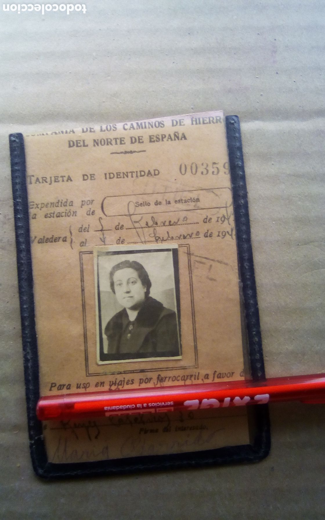 Documentos antiguos: Tarjeta de identidad para uso del ferrocarril. Compa&ntilde;&iacute;a de los Caminos de Hierro del Norte de Espa&ntilde;a