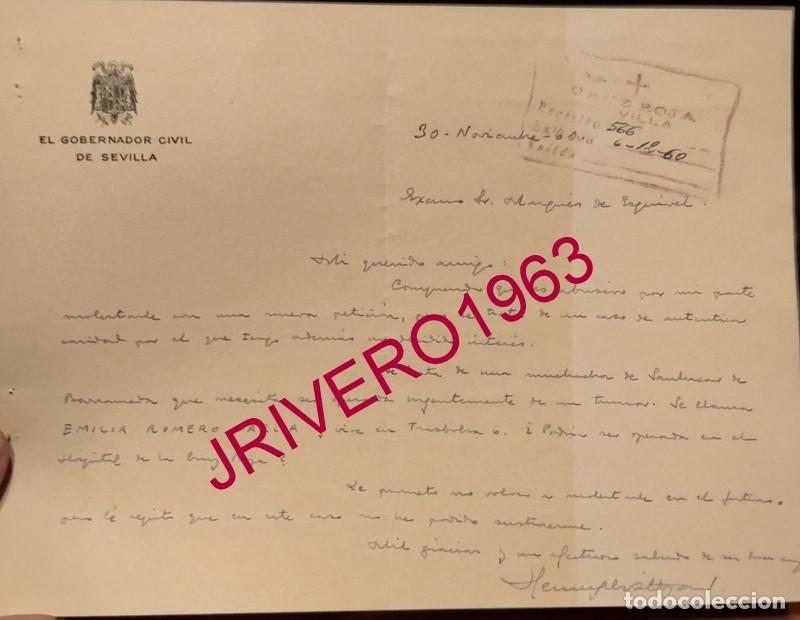 Documentos antiguos: SEVILLA, 1960, CARTA FIRMADA POR EL GOBERNADOR CIVIL, HERMENEGILDO ALTOZANO