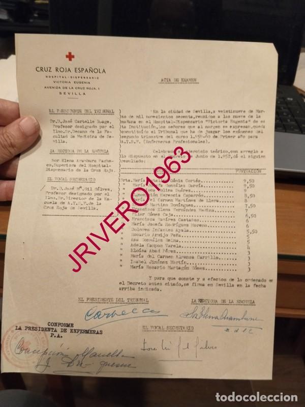 Documentos antiguos: SEVILLA, 1960, CRUZ ROJA, ACTA EXAMEN ENFERMERAS PROFESIONALES