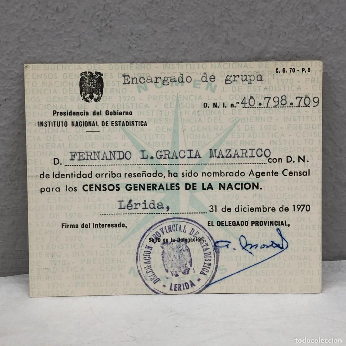 Documentos antiguos: CARNE - INSTITUTO NACIONAL DE ESTADISTICA - CENSOS GENERALES DE LA NACION - LERIDA - 1970 / 1319