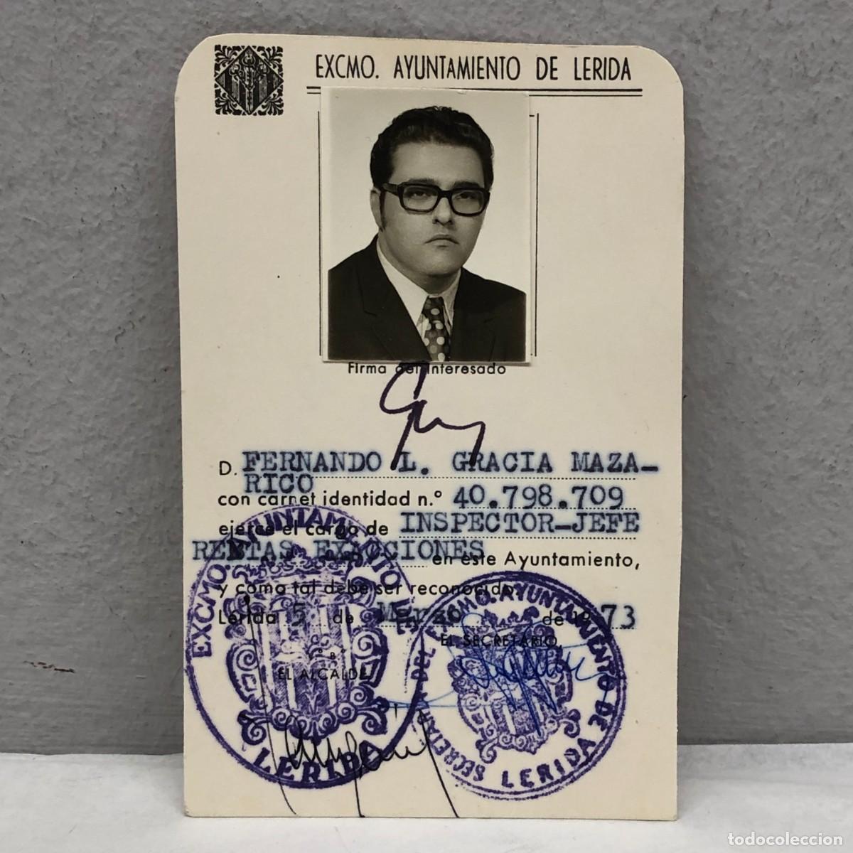 Documentos antiguos: CARNE - EXCMO. AYUNTAMIENTO DE LERIDA - INSPECTOR-JEFE RENTAS EXACCIONES - 5 DE MARZO DE 1973 / 1321