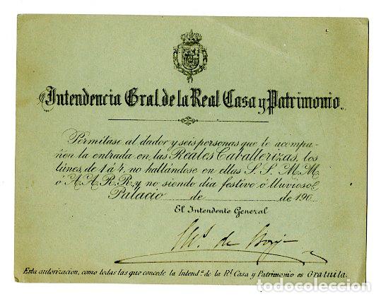 Old Documents: Entrada Reales Caballerizas / Intendencia Gral. Real Casa y Patrimonio 190..