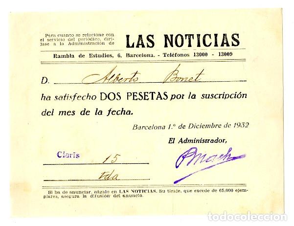 Documenti antichi: Recibo Diario Las Noticias 1932