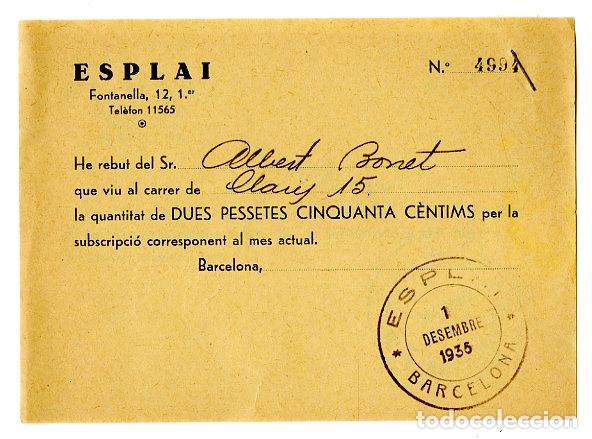 Documentos antiguos: Recibo Diario Esplai 1935 / 36