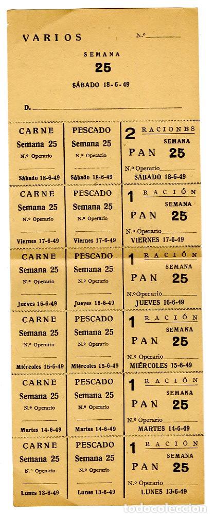 Documentos antiguos: Cupones Racionamento 1949 Carne / Pescado / Pan