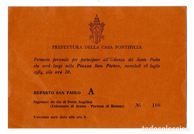 Documentos antiguos: Entrada Piazza San Pietro 1984 Casa Pontificia