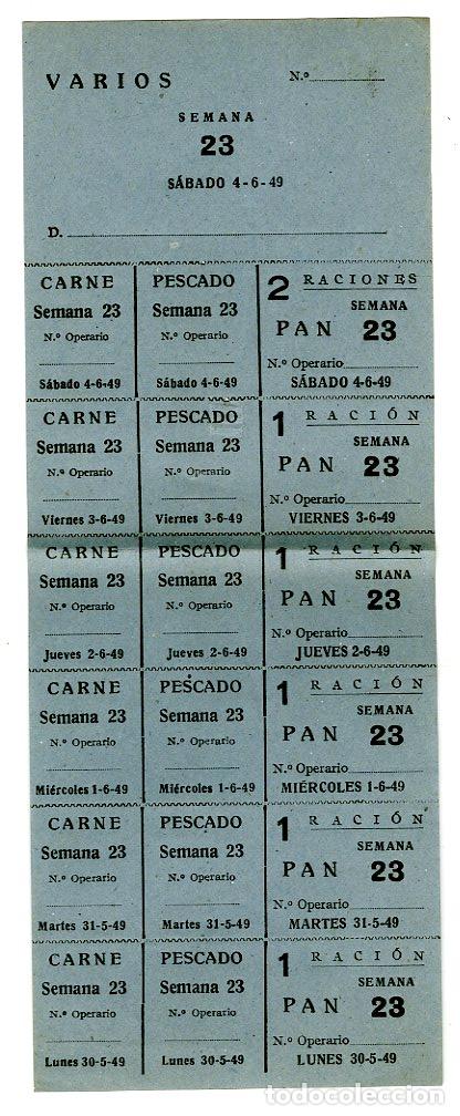Documentos antiguos: Cupones Racionamento 1949 Carne / Pescado / Pan
