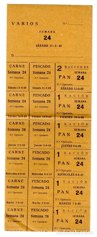 Documentos antiguos: Cupones Racionamento 1949 Carne / Pescado / Pan