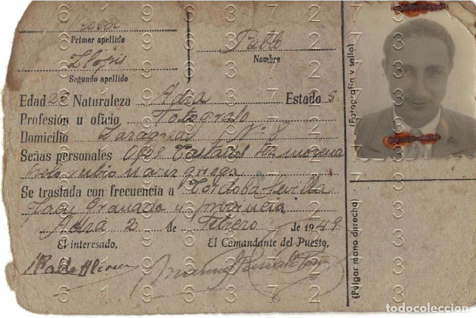 Documentos antiguos: ADRA ALMER&Iacute;A 1949 TARJETA DE IDENTIDAD PROVISIONAL FOTOGRAFO PABLO ALCOCER LLOPIS M26