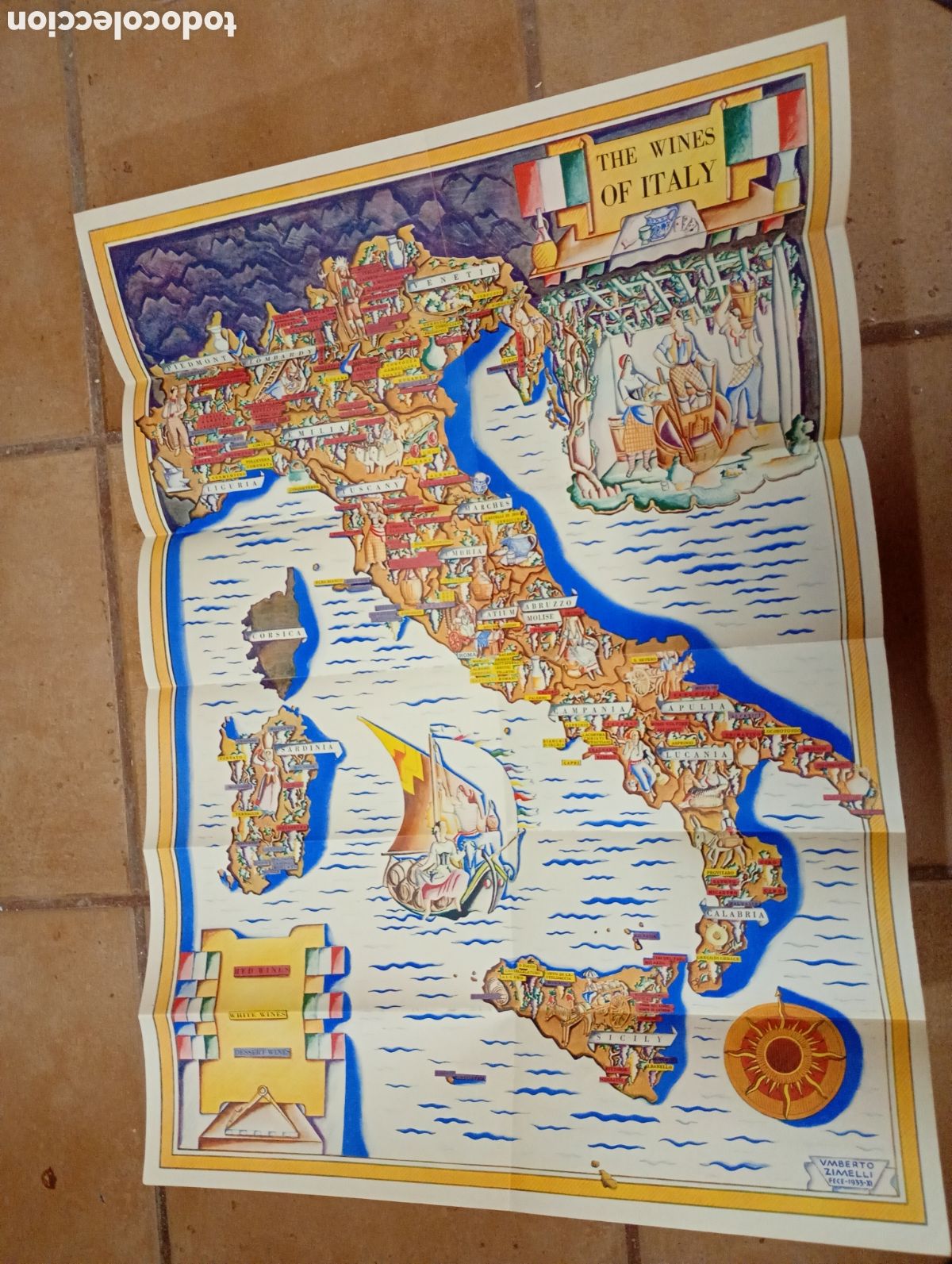 Documentos antiguos: THE WINES OF ITALY 1933 GRAN DESCRIPCI&Oacute;N Y MAGN&Iacute;FICO MAPA ICONOGR&Aacute;FICO A TODO COLOR