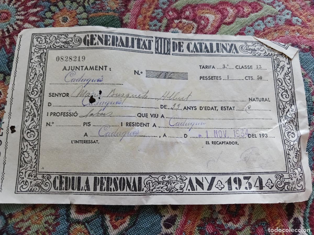 Documentos antiguos: CEDULA PERSONAL. CADAQUES. GIRONA. 1934. CASTELLANO Y CATALAN