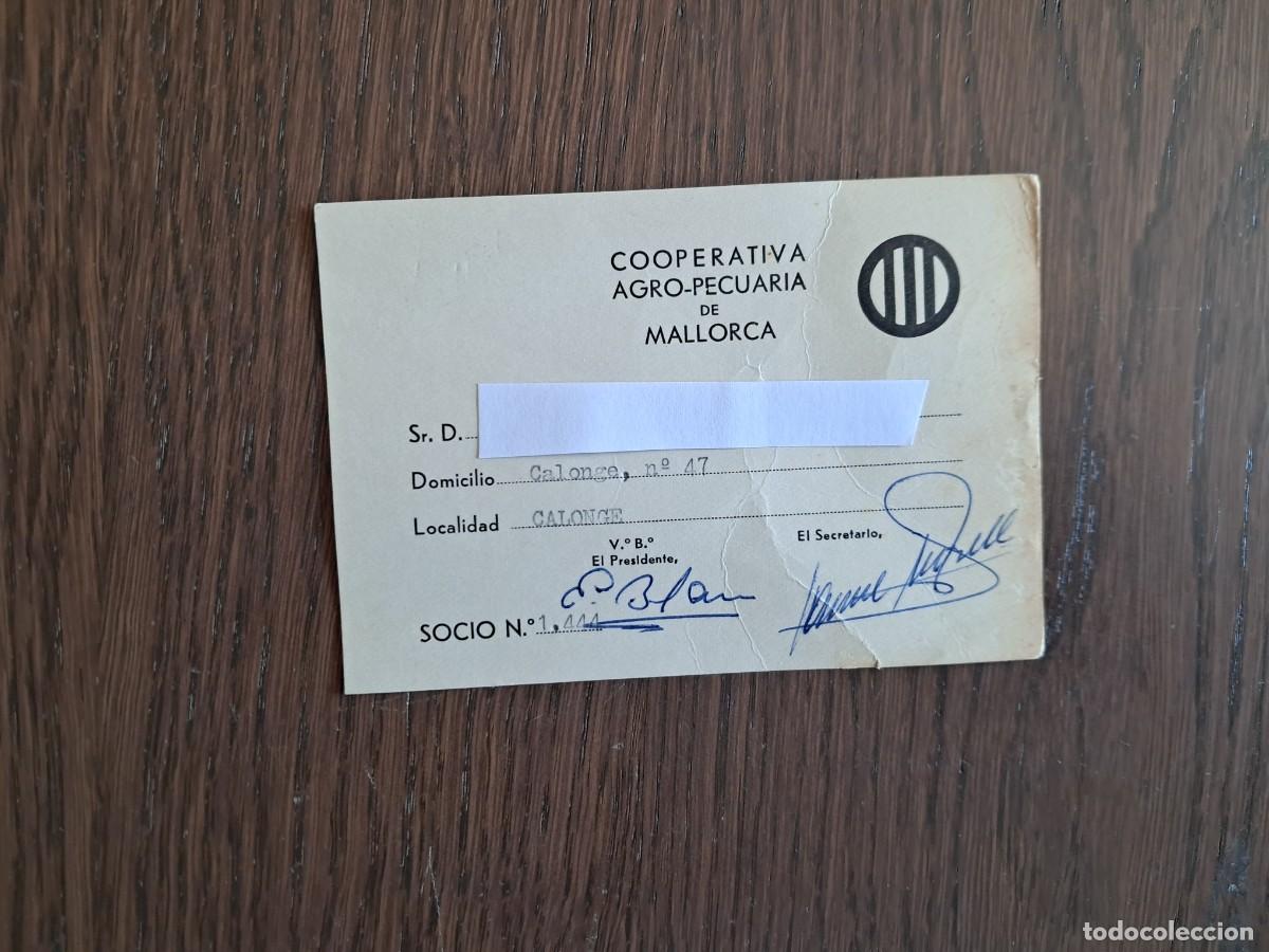 Documentos antiguos: carnet de socio, cooperativa agro-pecuaria de Mallorca. a&ntilde;os 70-80.