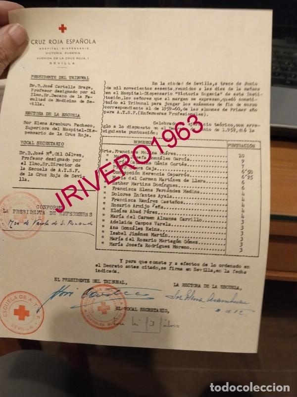 Documentos antiguos: SEVILLA, 1960, CRUZ ROJA, ACTA EXAMEN ENFERMERAS PROFESIONALES