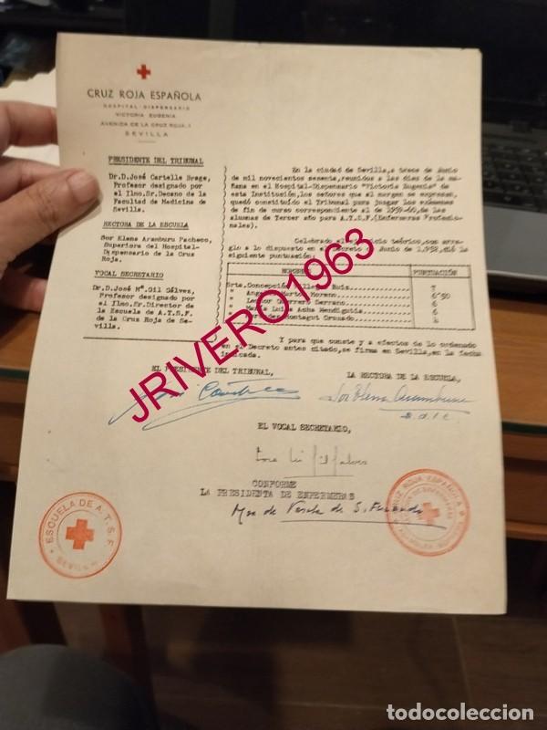 Documentos antiguos: SEVILLA, 1960, CRUZ ROJA, ACTA EXAMEN ENFERMERAS PROFESIONALES