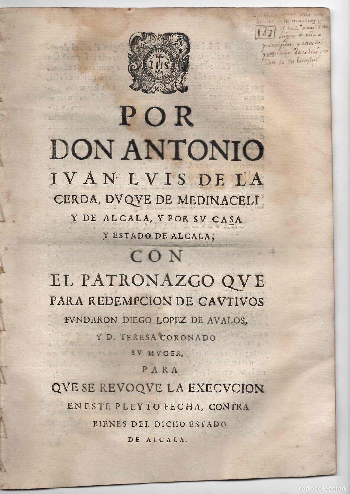 Documentos antiguos: PORCON, ANTONIO DE LA CERDA, DUQUE DE MEDINACELI Y DE ALCALA. SEVILLA. SIGLO XVIII