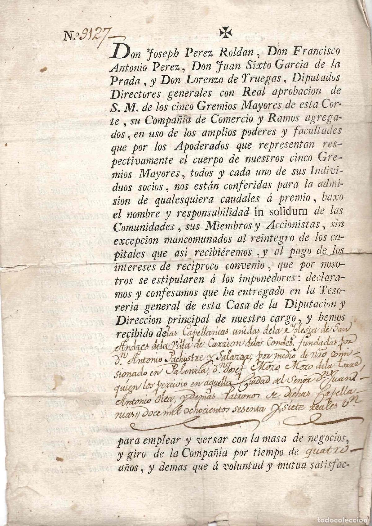 Documentos antigos: COMPA&Ntilde;IA COMERCIO Y RAMOS. RECIBO DE CAPELLANIAS UNIDAS IGLESIA S. ANDRES CARRION DE LOS CONDES