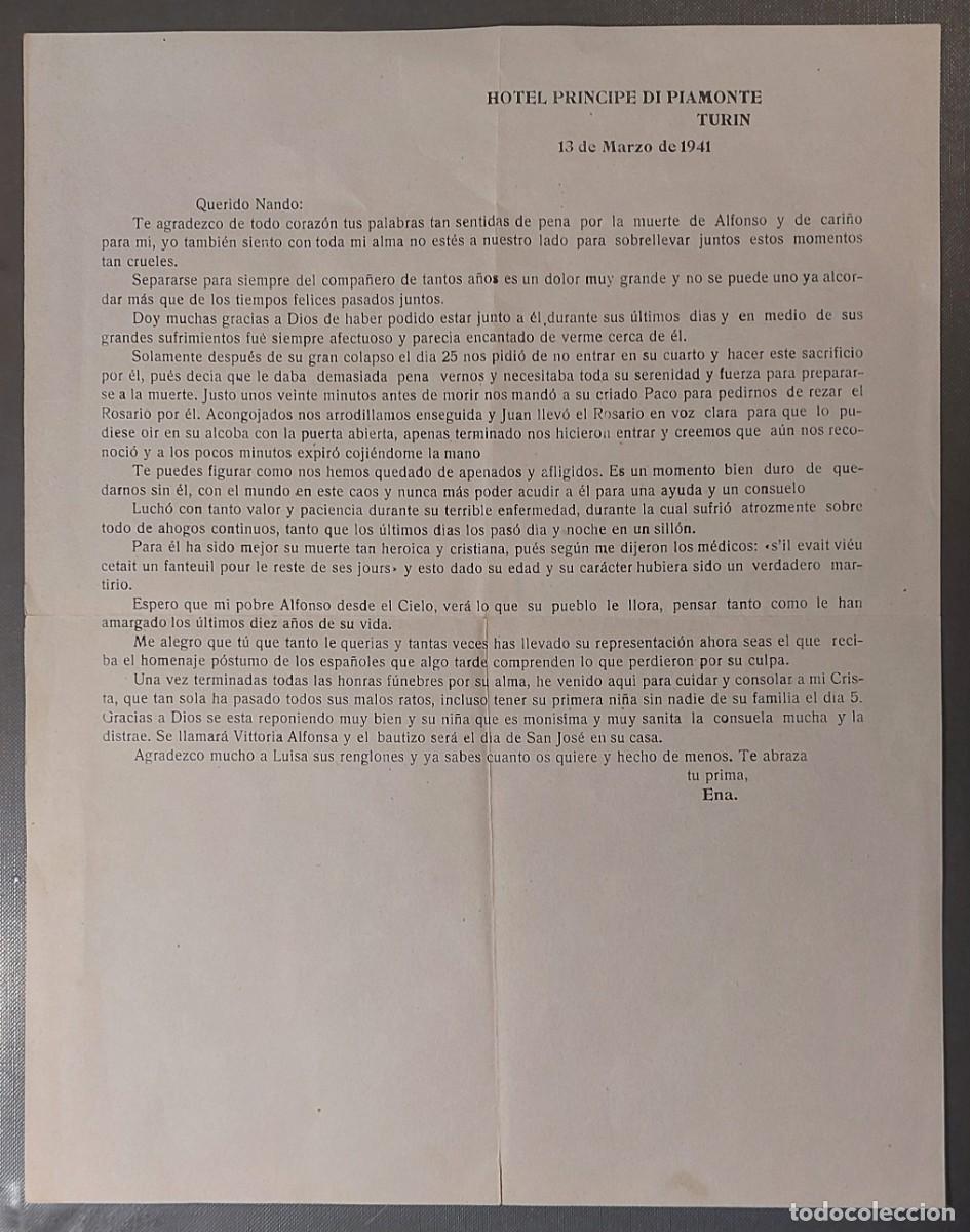 Documentos antiguos: CARTA MECANOGRAFIADA DE LA REINA VICTORIA EUGENIA A FERNANDO DE ORLEANS POR LA MUERTE ALFONSO XIII