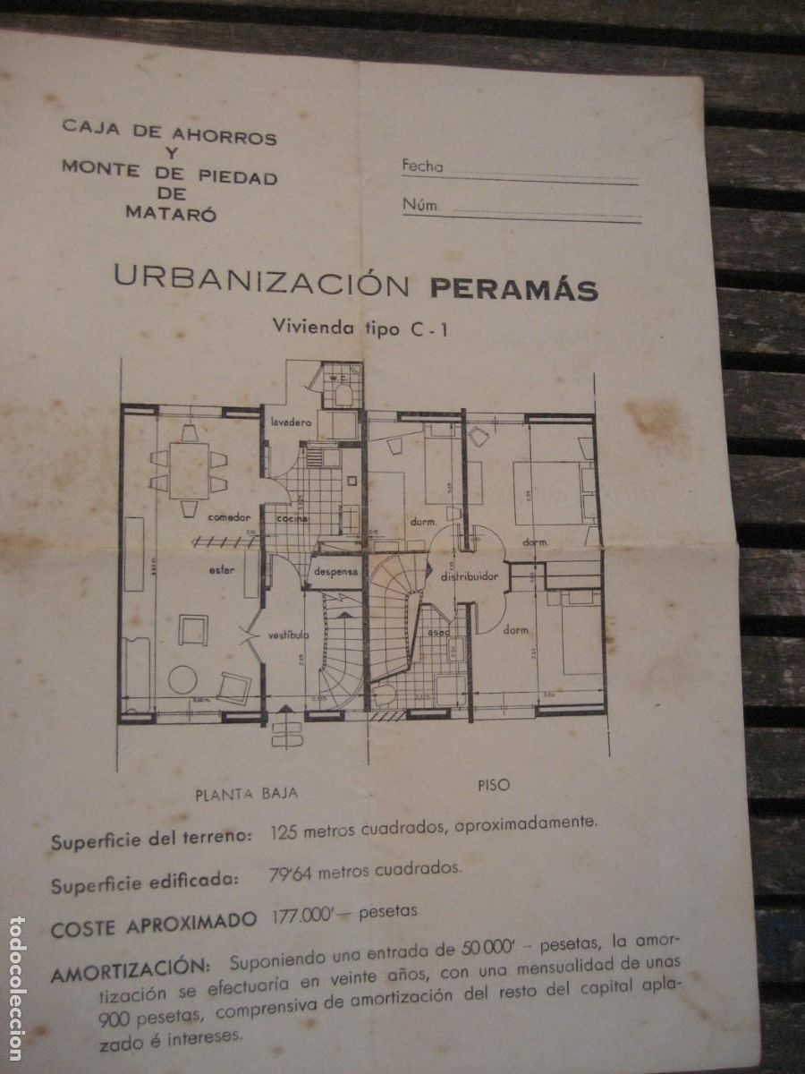 Documentos antiguos: antigua Publicidad compra de vivienda en urbanizacion PERAMAS de Matar&oacute; a&ntilde;os 60