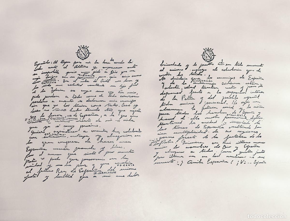 Documentos antiguos: Carta de Francisco Franco de 1975, &rdquo;Testamento Pol&iacute;tico&rdquo;, Reproducci&oacute;n-Edici&oacute;n f&aacute;csimil