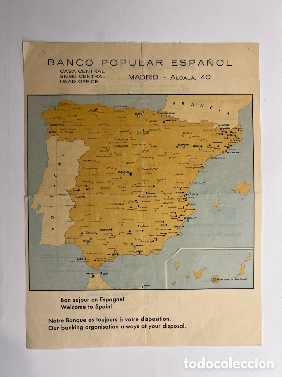 Documentos antiguos: BANCO POPULAR ESPA&Ntilde;OL. Sucursales en Espa&ntilde;a y el Norte de &Aacute;frica. Documento Servicio Extranjero