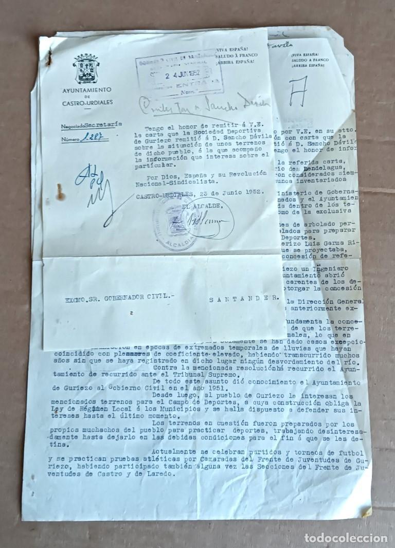 Documentos antiguos: 3 documentos del ayuntamiento de CASTRO URDIALES 1952 Disputa terrenos &hellip;. deportiva Guriezo