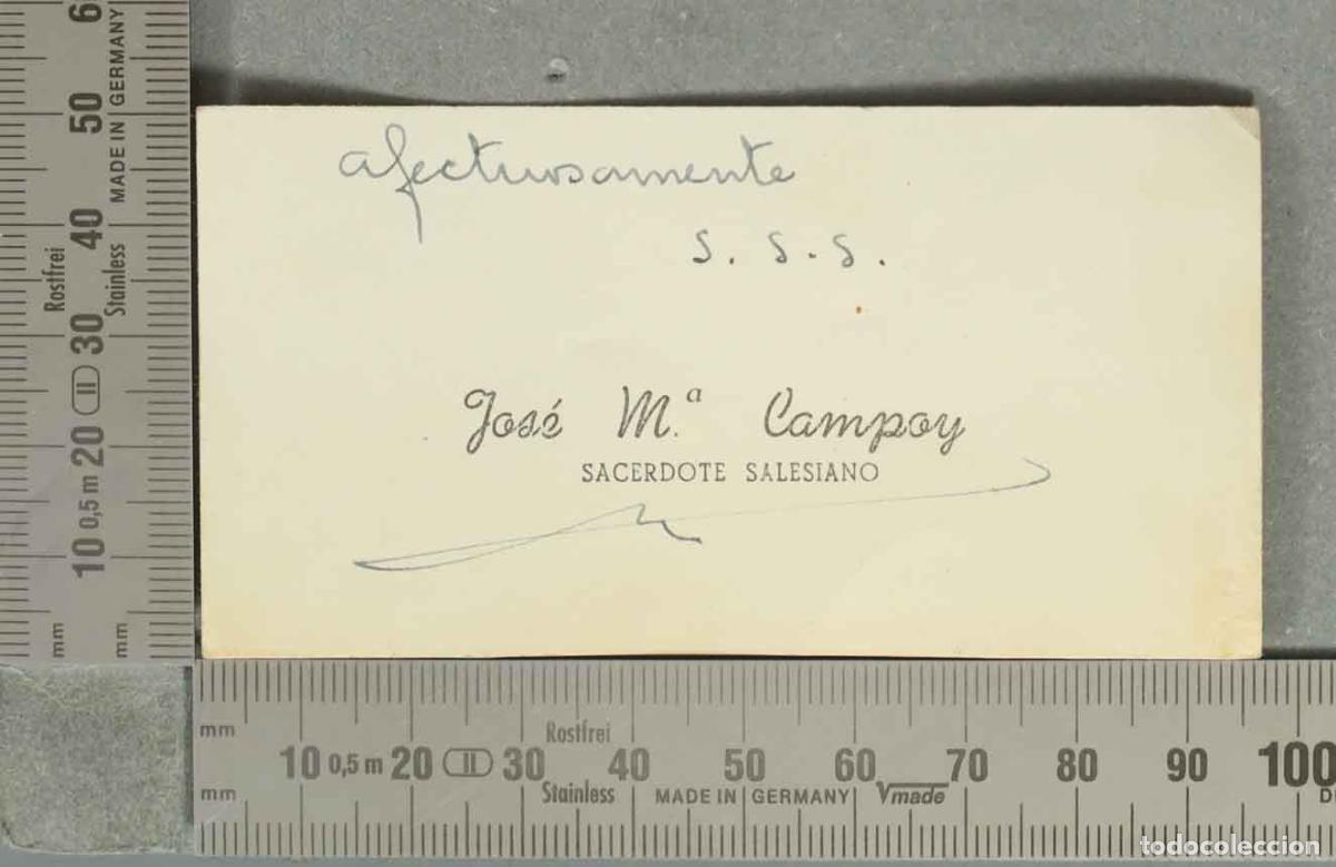 Documentos antiguos: TARJETA. Jos&eacute; M&ordf; Campoy - Dedicatoria manuscrita. CAPELLAN REGIMIENTO ALCANTARA CAIDO ANNUAL
