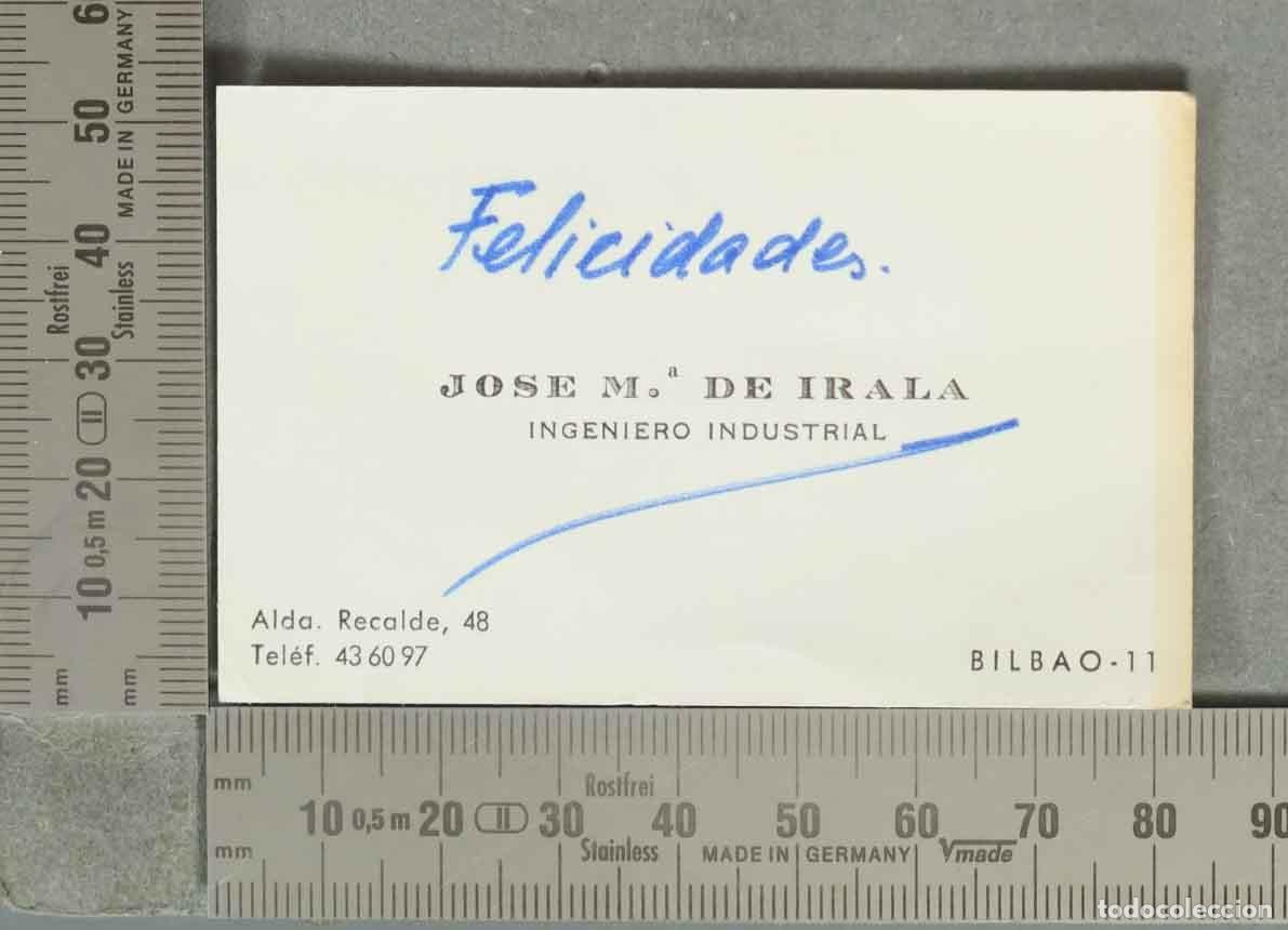 Documentos antiguos: TARJETA. Jose M.&ordf; de Irala Ingeniero Industrial Bilbao