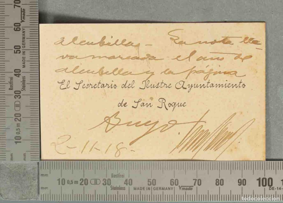 Documentos antiguos: TARJETA. San Roque - Secretario del Ilustre Ayuntamiento. DEDICADA Y FIRMADA. 1918 BURGOS