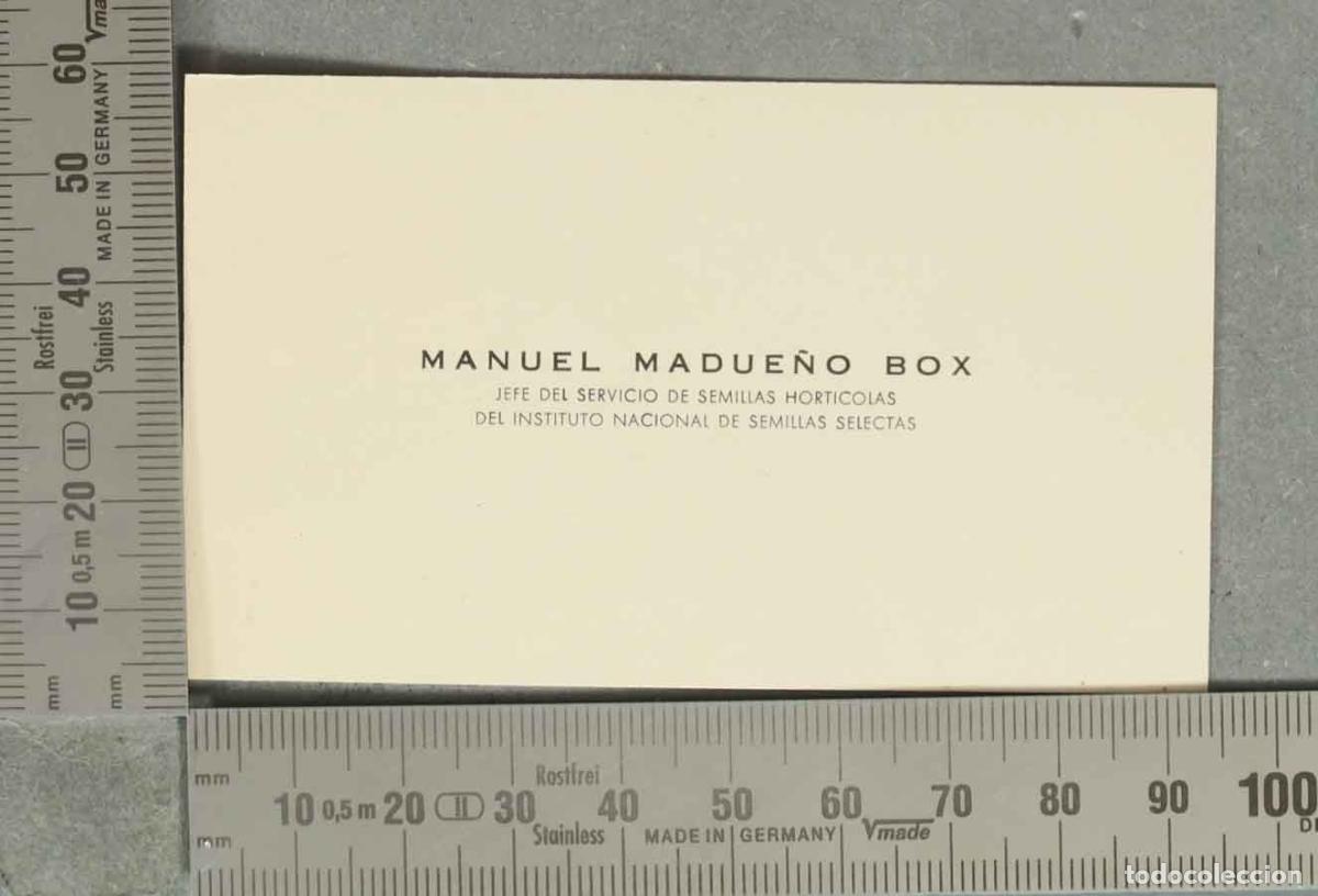 Documentos antiguos: TARJETA. Manuel Madue&ntilde;o Box - Jefe del Servicio de Semillas Hort&iacute;colas - Instituto Nacional de Semi