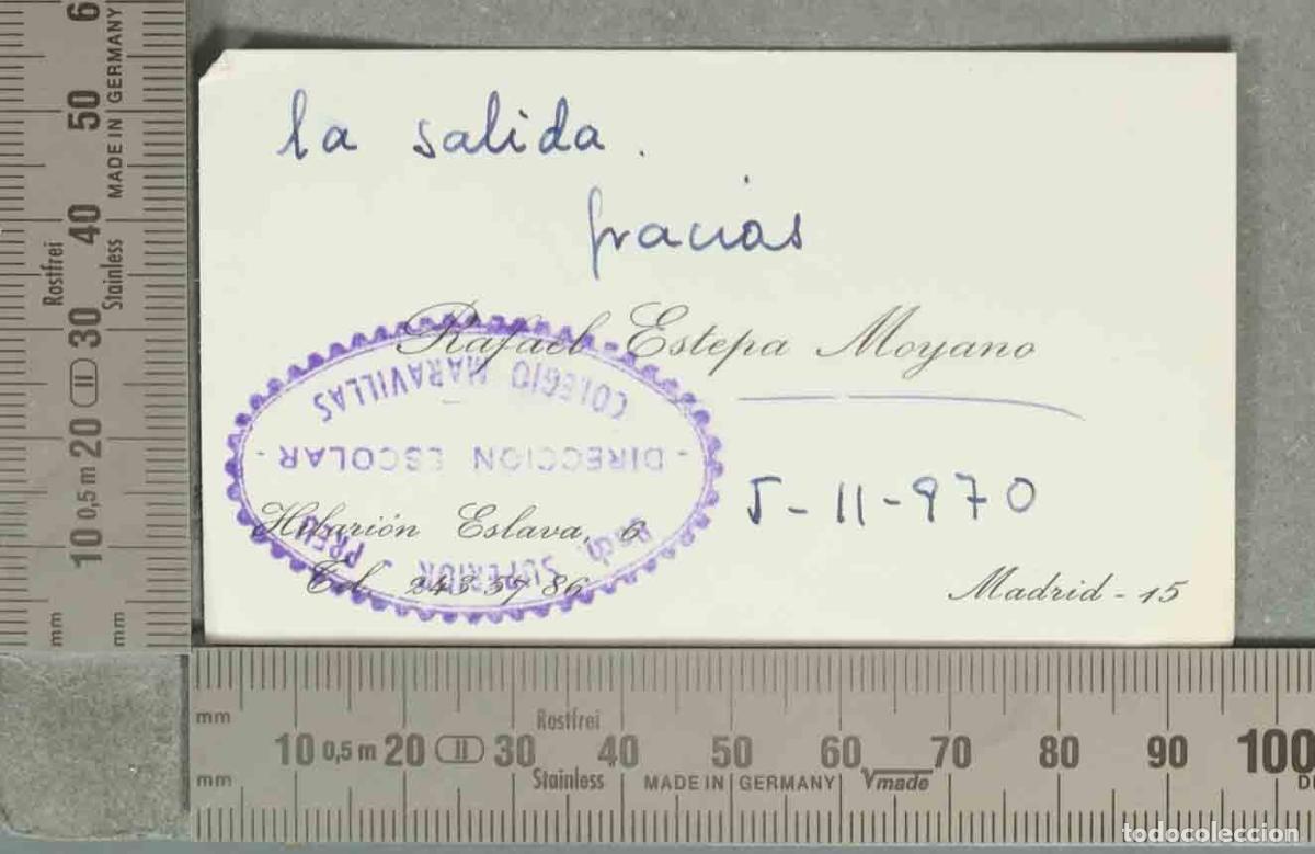 Documentos antiguos: TARJETA. Colegio Maravillas - DIRECCION ESCOLAR. RAFAEL ESTEPA MOYANO