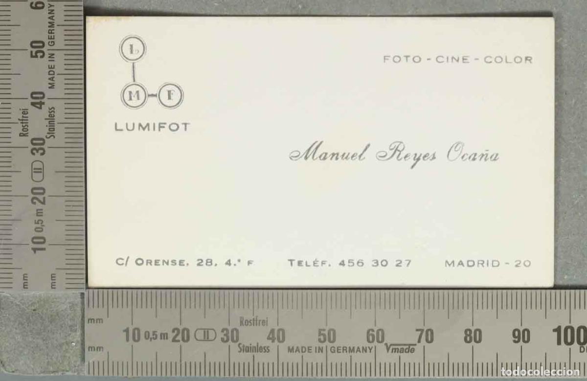 Documentos antiguos: TARJETA. Manuel Reyes Oca&ntilde;a - Lumifot - FOTO CINE COLOR Madrid