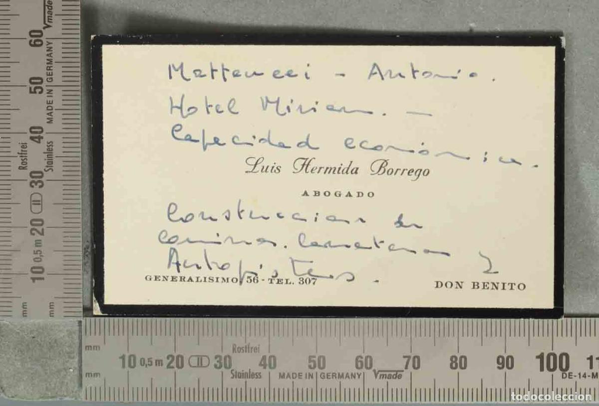 Documentos antiguos: TARJETA. Luis Hermida Borrego - Don Benito ABOGADO DEDICADA