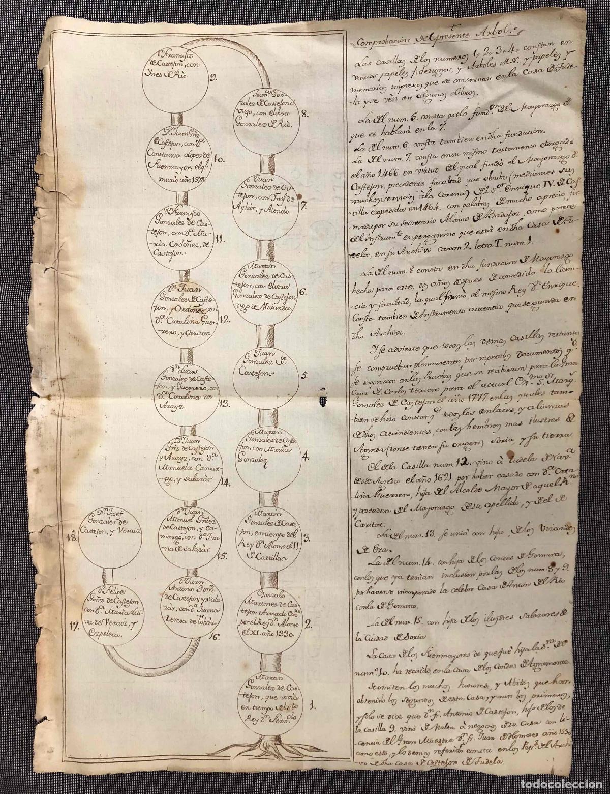 Documentos antiguos: ARBOL GENEALOGICO + PLEITO SOBRE TENUTA DE MAYORAZGOS FAMILIA FELIPE GONZALEZ DE CASTEJON. TUDELA