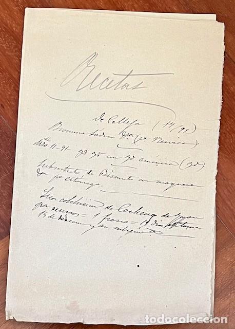 Documentos antiguos: RECETAS MEDICAS Y CARTA DE FRANCISCO P. ESCRIBANO A PEDRO REY DE CORDOBA 1890 FARMACIA
