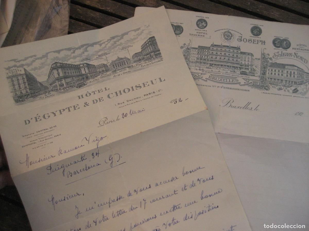 Documentos antiguos: 2 cartas membrete hotel d'Egypte Paris 1932 y hotel de Bruxelles a&ntilde;os 20