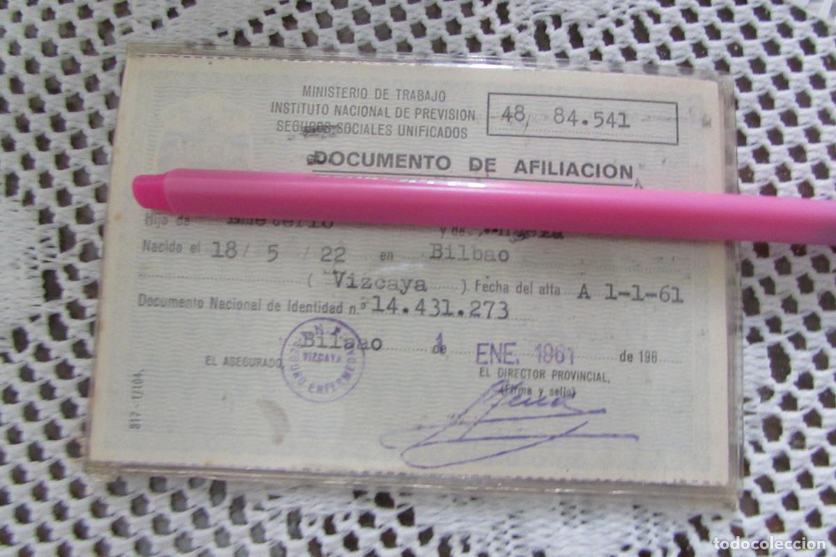 Documentos antiguos: Documento de afiliaci&oacute;n a la Seguridad 1961 bilbao