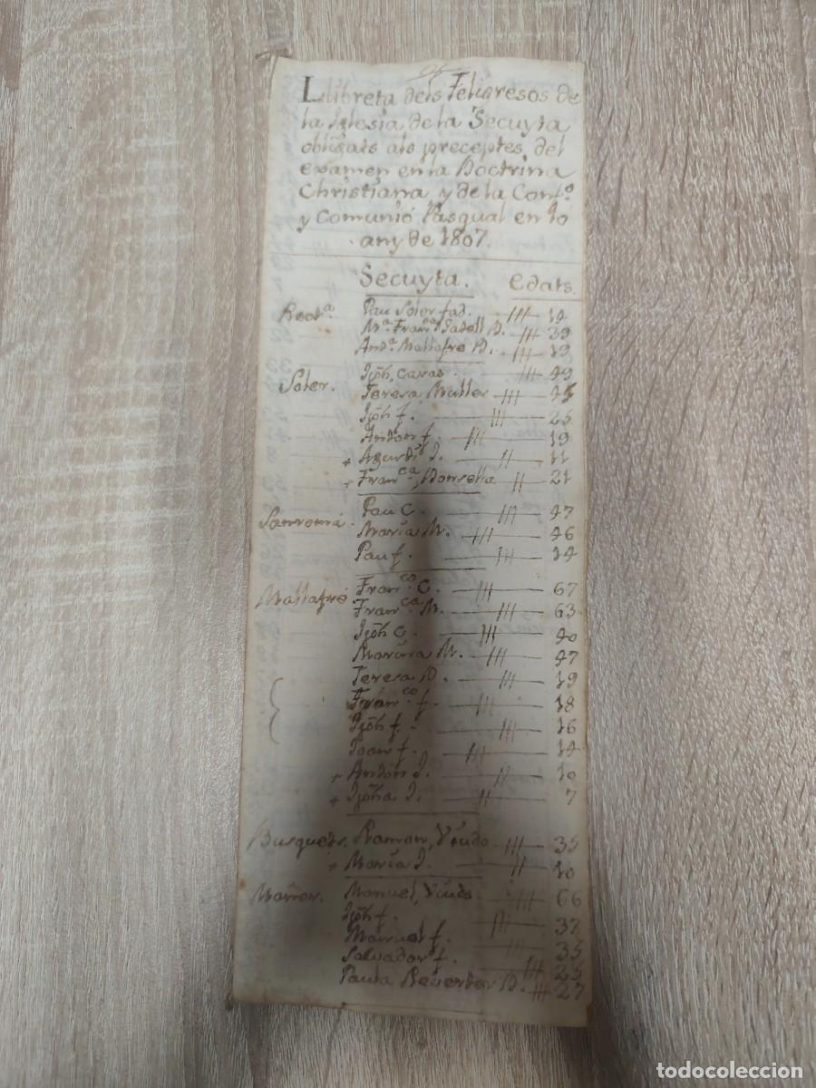 Documentos antiguos: Libreta iglesia Secuita Tarragona comuni&oacute;n 1807