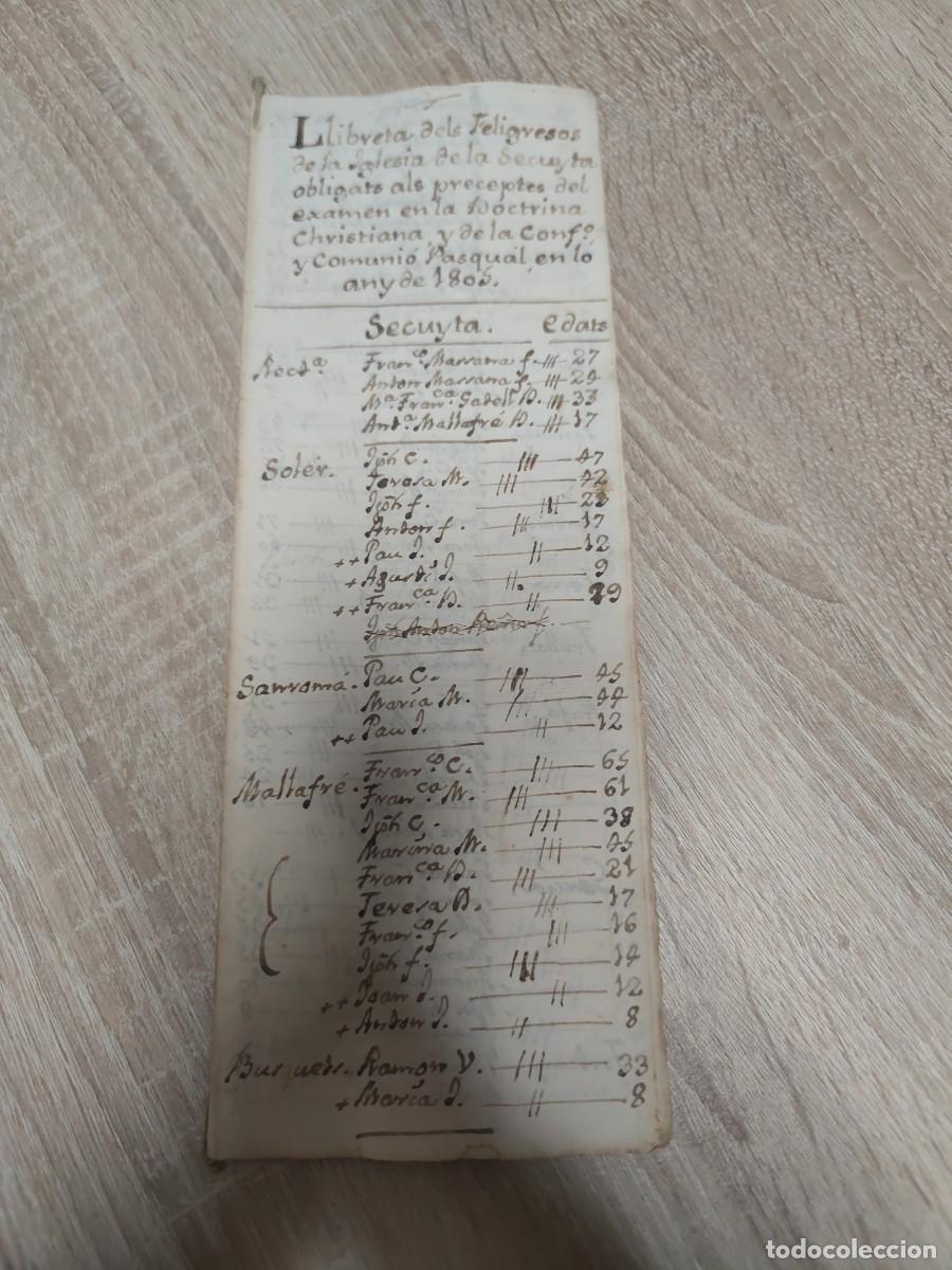 Documentos antiguos: Libreta manuscrita Secuita T&aacute;rragona iglesia para comuni&oacute;n