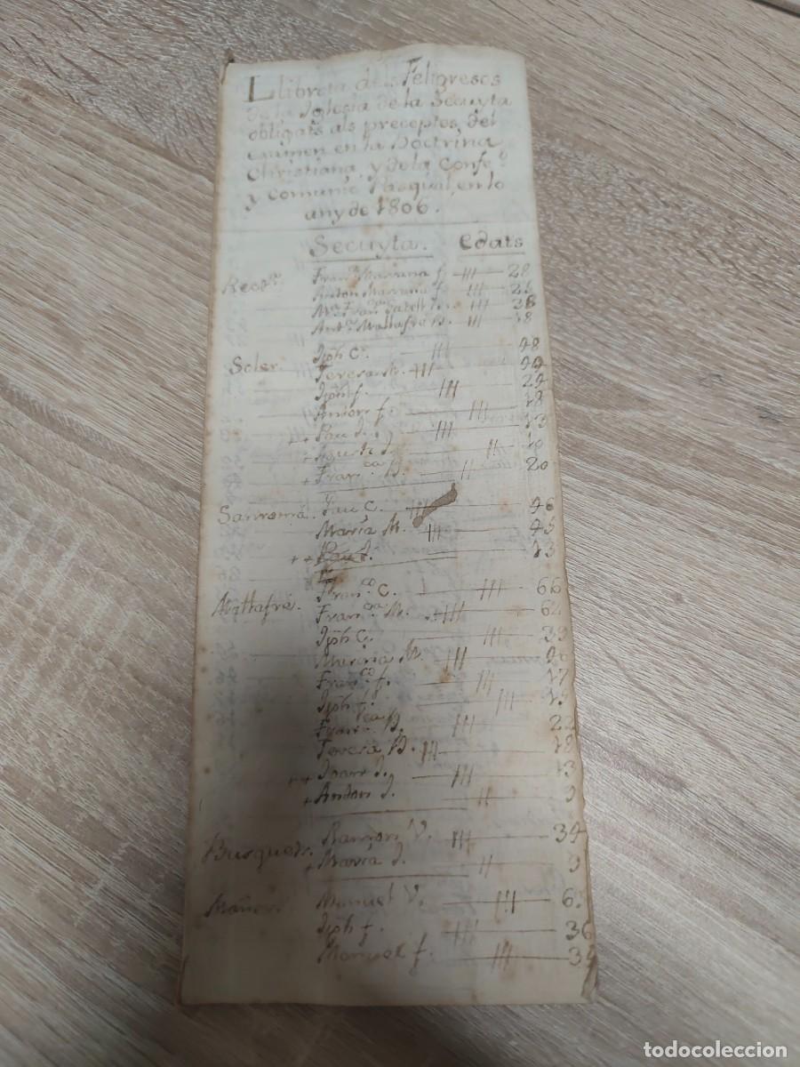 Documentos antiguos: Libreta manuscrita Secuita T&aacute;rragona iglesia para comuni&oacute;n 1806