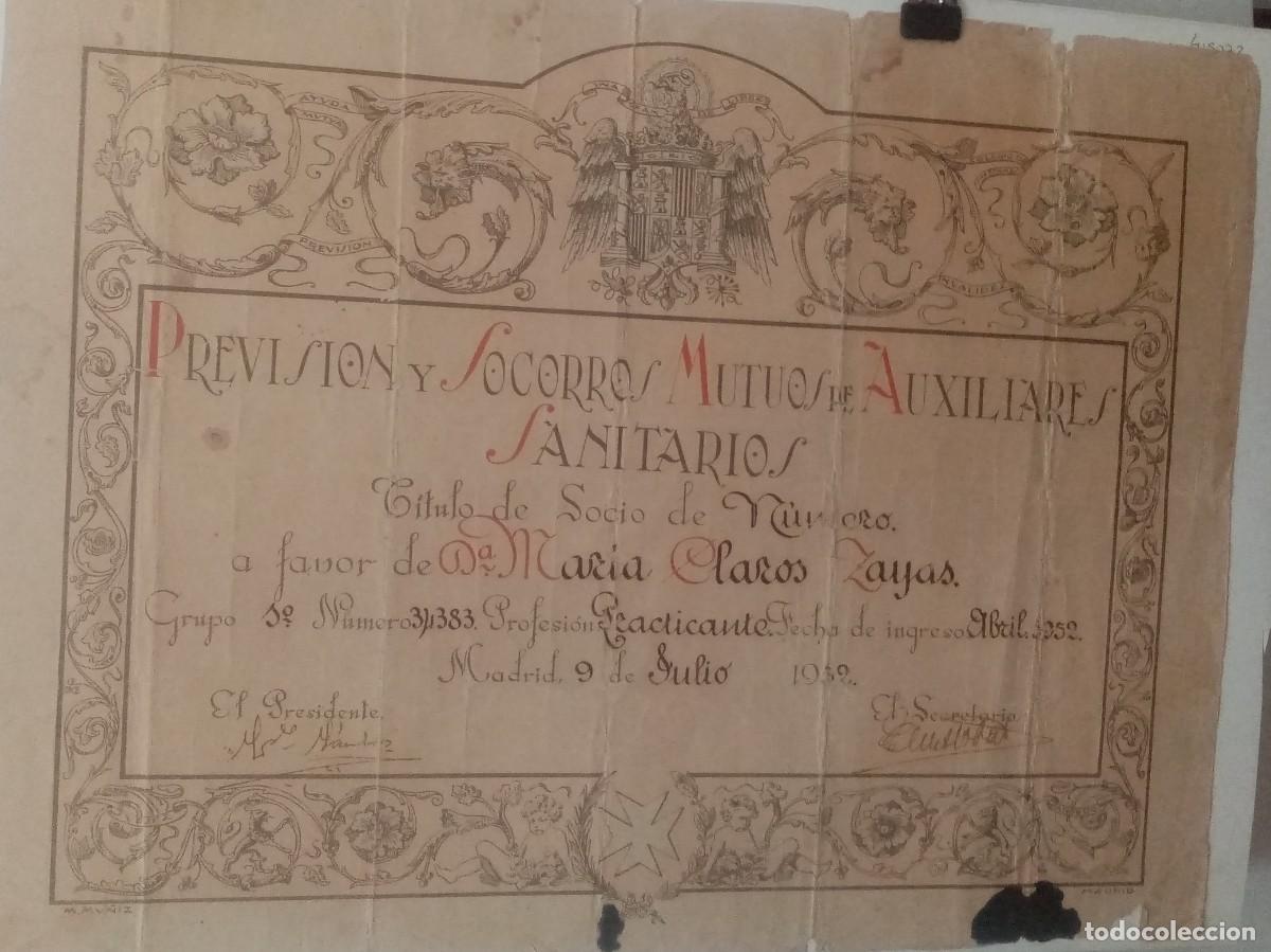 Documentos antiguos: DIPLOMA PREVISION Y SOCORROS MUTUOS DE AIXILIARES SANITARIOS