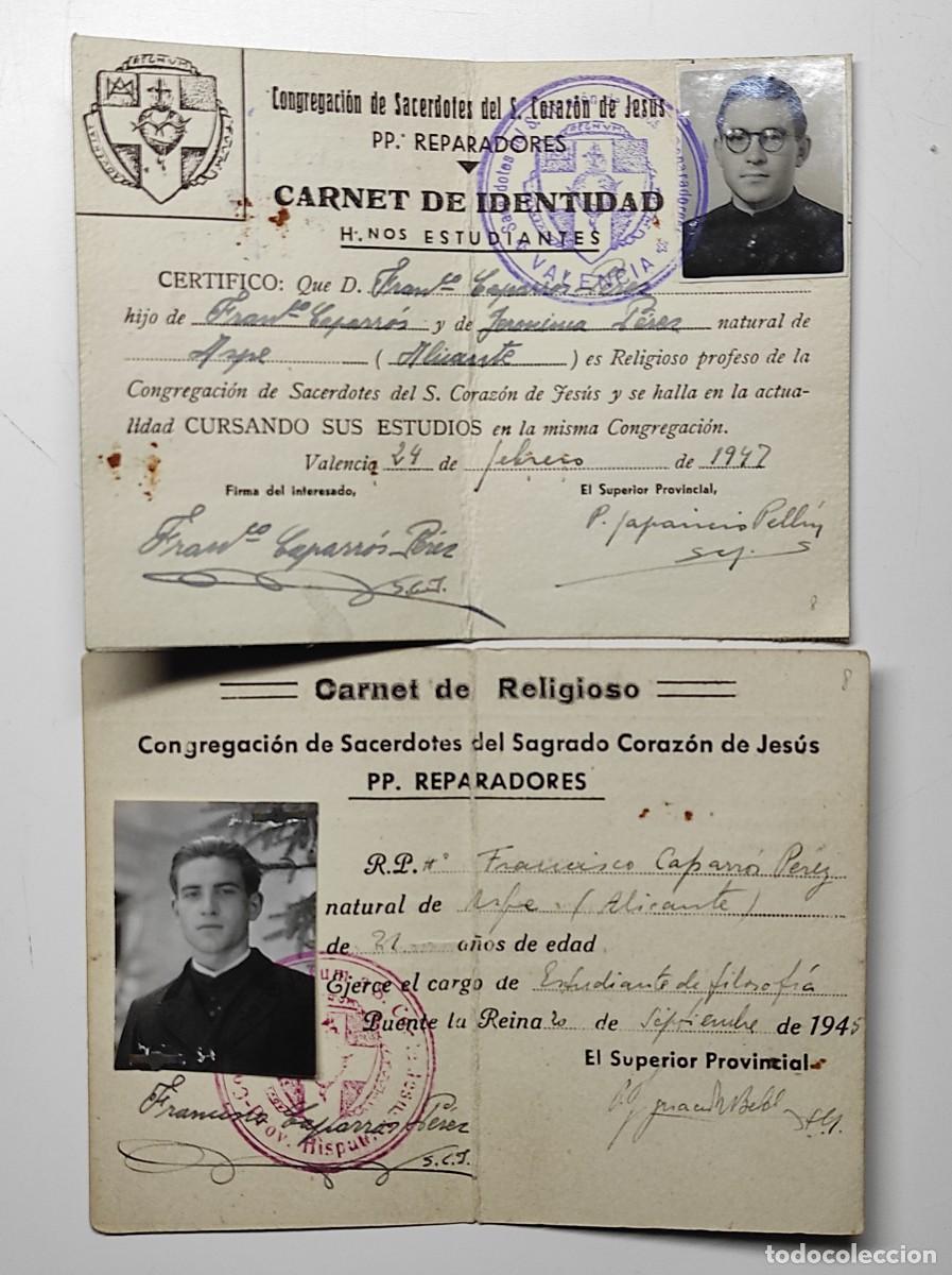 Documentos antiguos: LOTE 2 CARNET DE RELIGIOSO CONGREGACI&Oacute;N DE SACERDOTES SAGRADO CORAZ&Oacute;N JES&Uacute;S A&Ntilde;OS 1957 Y 1947