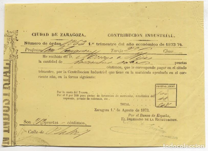 Documentos antiguos: RECIBO MENSUALIDAD CENTRO MERCANTIL INDUSTRIAL Y AGRICOLA ZARAGOZA 1879