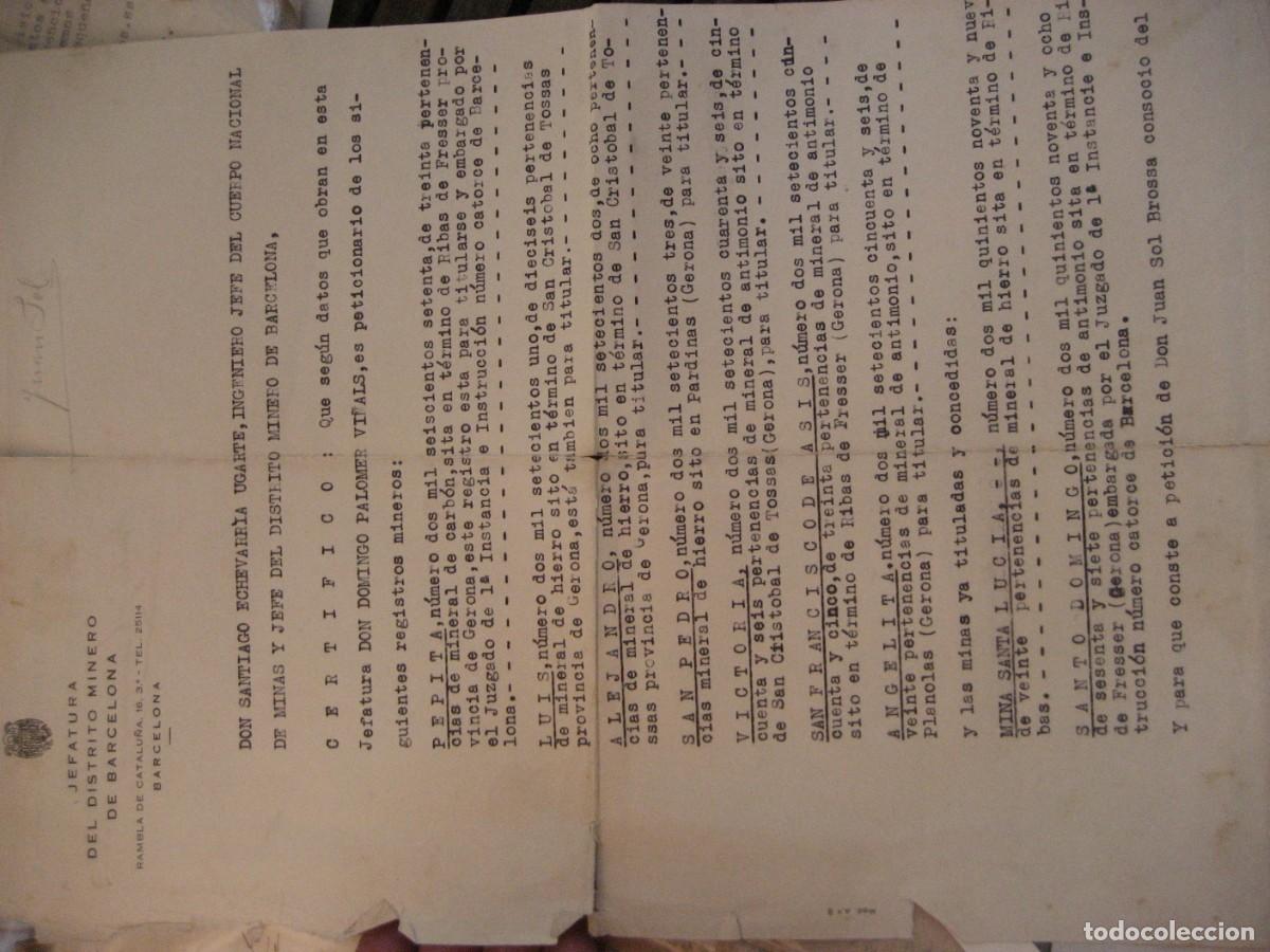 Documentos antiguos: Jefatura distrito minero barcelona . peticion de registros mineros 1946 minas