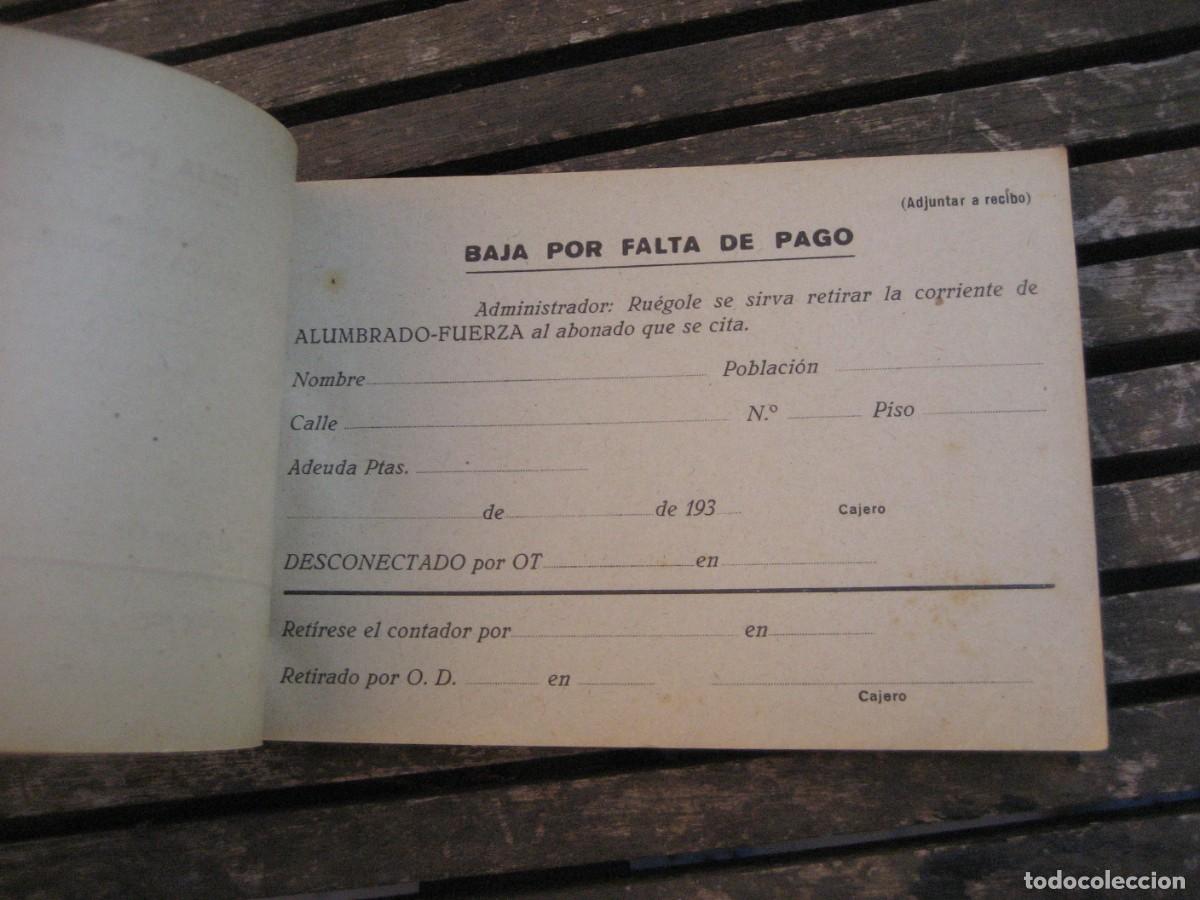 Documentos antiguos: antiguo talonario a&ntilde;os 30 Baja por falta de pago , alumbrado fuerza compa&ntilde;ia electrica